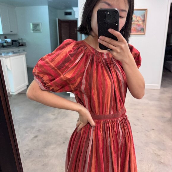 Ulla Johnson red Abigail Puff-Sleeve Midi Dress 0 - Picture 9 of 11